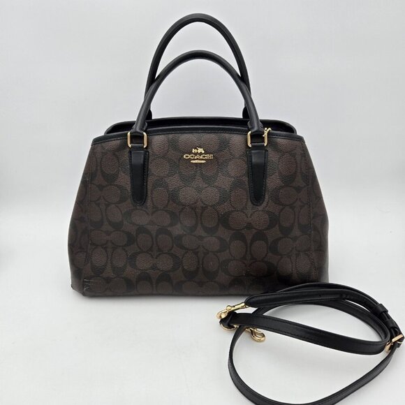 COACH Signature Margot Hand Bag 2WAY Shoulder Bag Hand Bag Monogram Brown Black - Picture 1 of 16